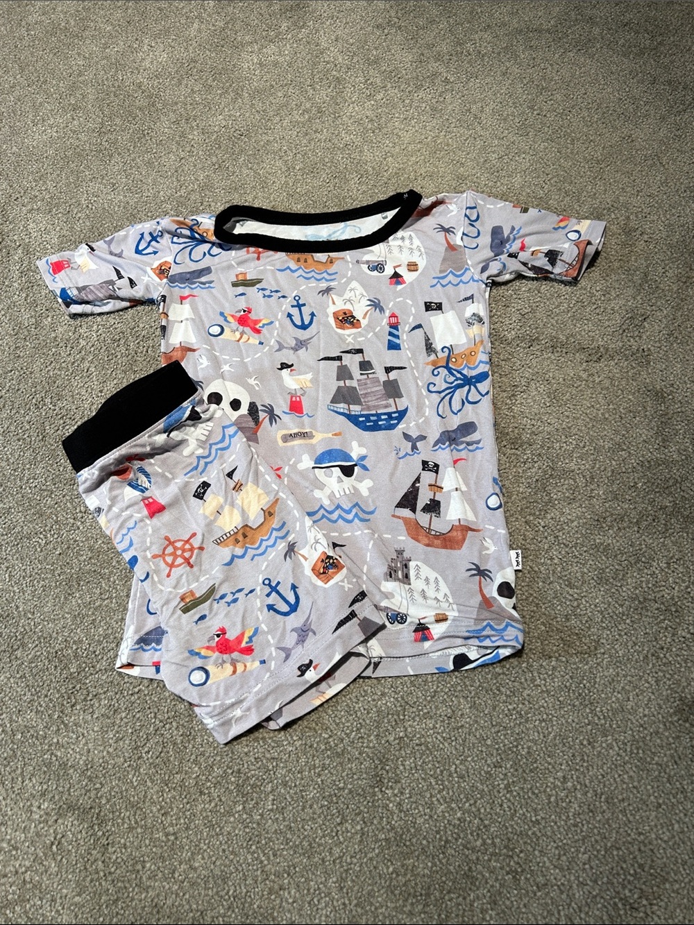 Little Sleepies Gray Pirate Ship Pajama Set with Black Trim